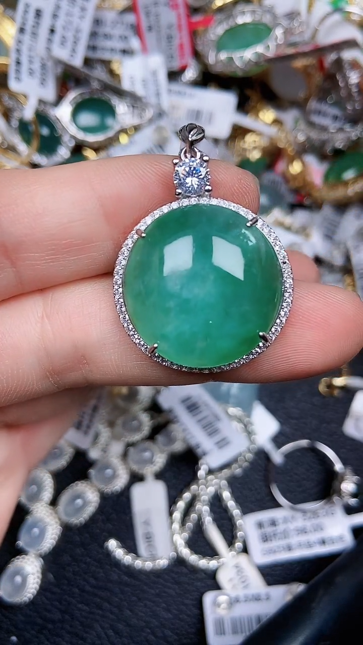 颈饰银S925镶嵌翡翠0910