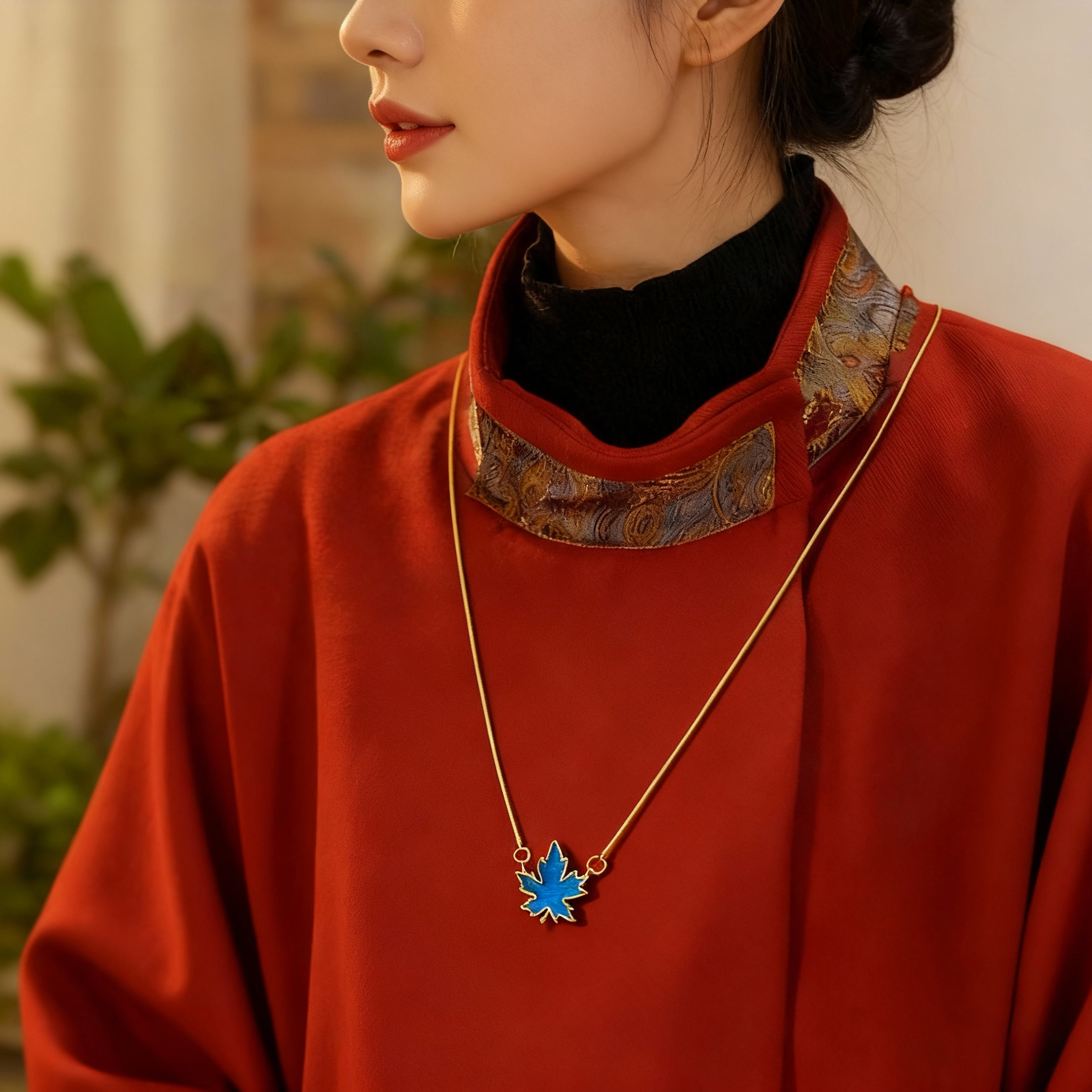 孔雀羽毛【点翠毛衣链】枫叶原创非遗手工气质礼物