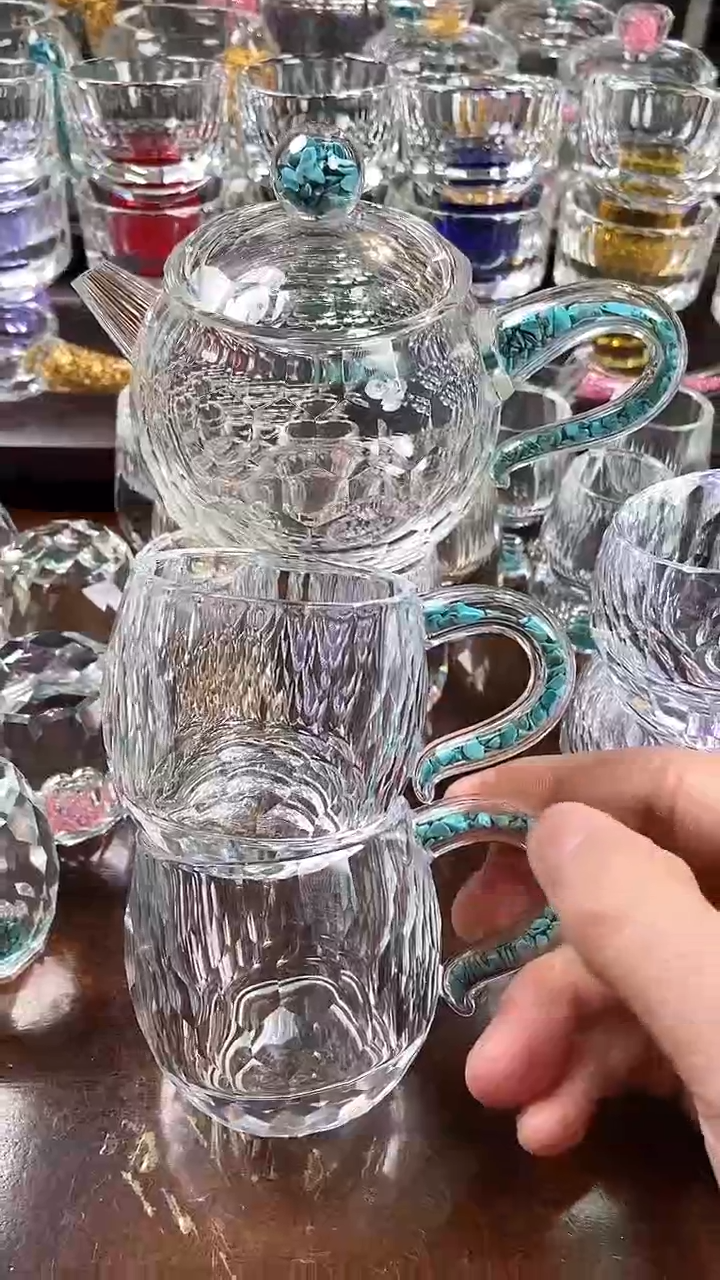 【闪购商品】水晶西施壶绿松石+弯把小茶碗绿松石2个