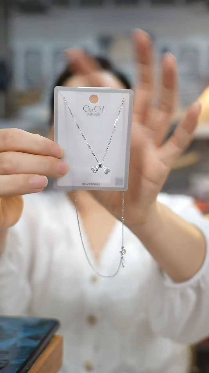 坠链均925银合成立方氧化锆蝴蝶结银项链d155