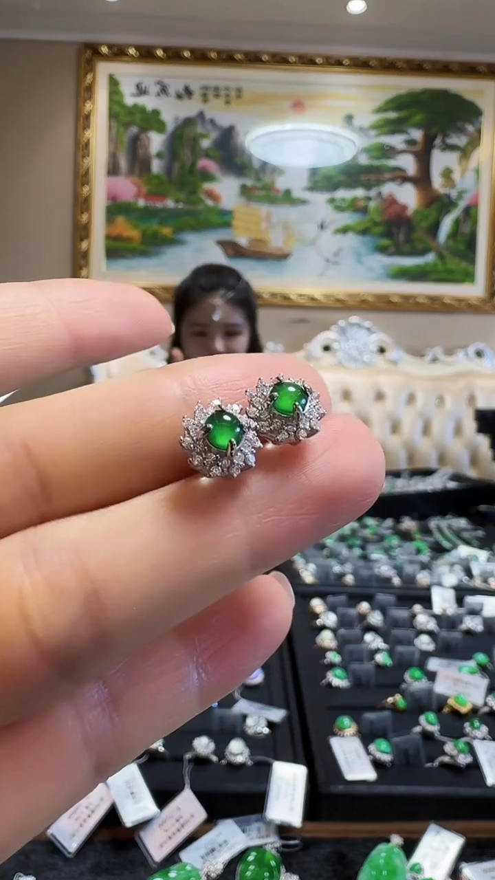 【闪购商品】翡翠耳饰银S925镶嵌耳钉