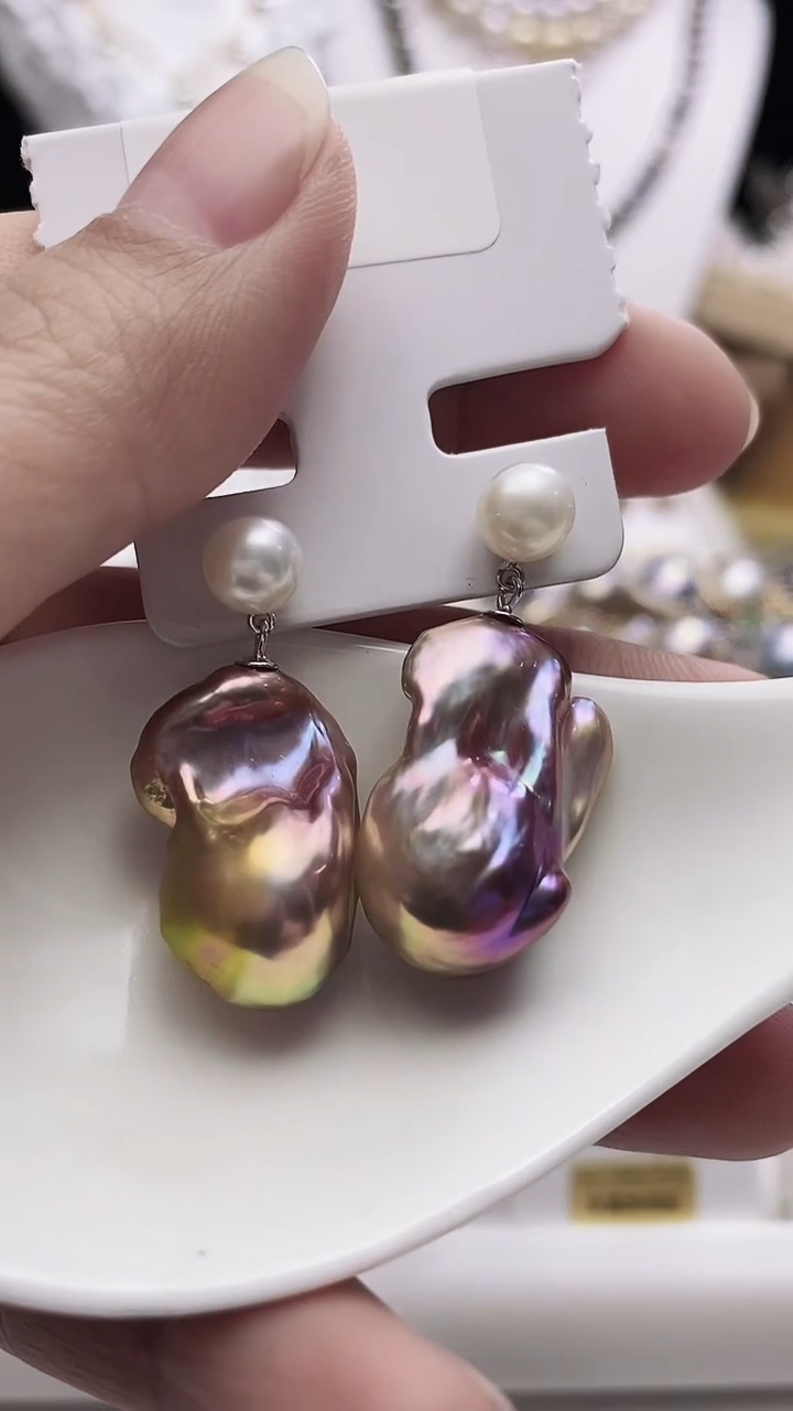 【闪购商品】淡水珍珠耳饰银S925镶嵌淡水巴洛克珍珠耳饰