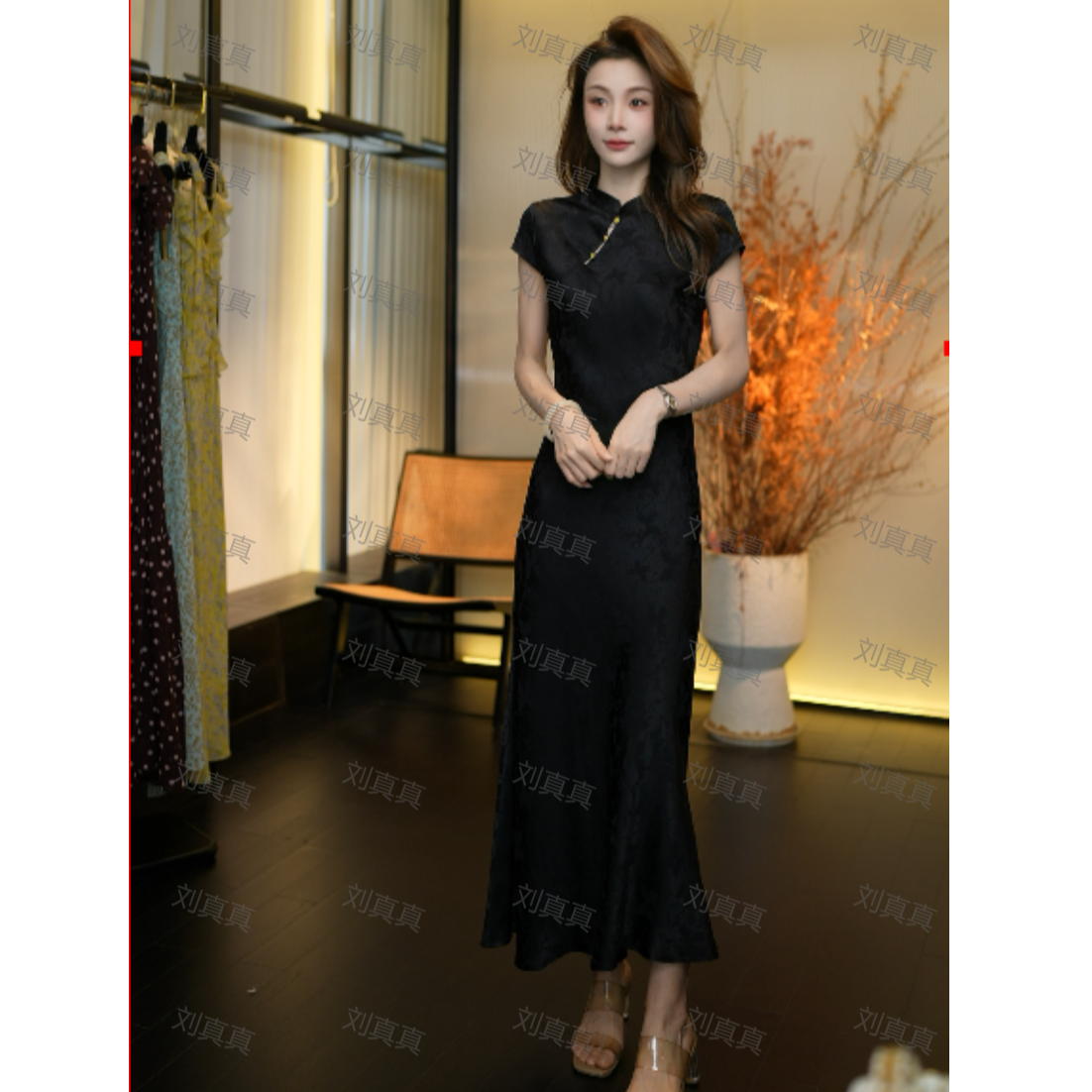 【刘真真云间竹影】Z569 小野新中式旗袍收腰长裙V领气质款连衣裙QC