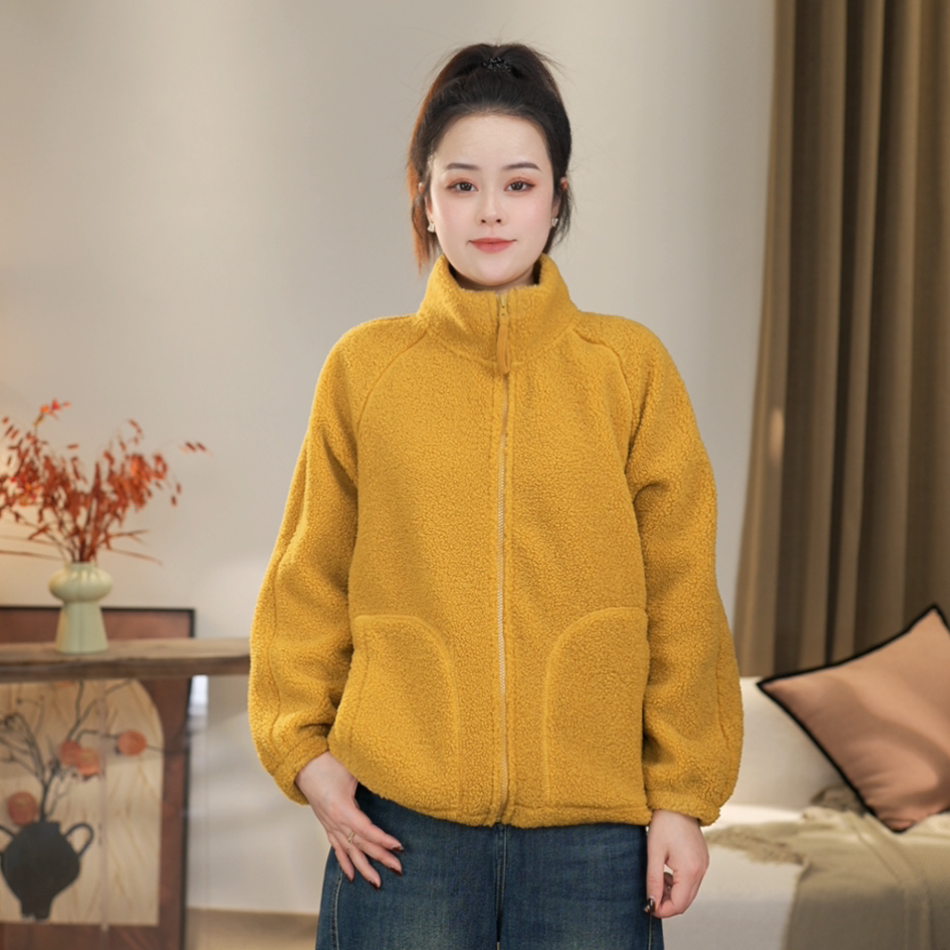 【沐沐】冬季新款加绒加厚休闲百搭颗粒绒保暖防风立领外套