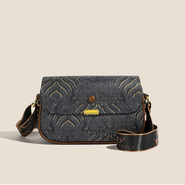 【长24高16宽9】新款时尚百搭国风单肩斜挎包女包 黑色88877