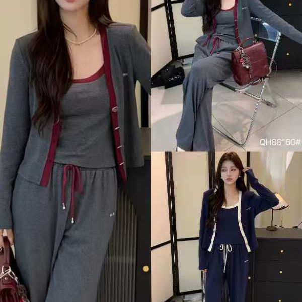 秋冬穿搭【a2222】休闲宽松三件件套套装2024新款女套装