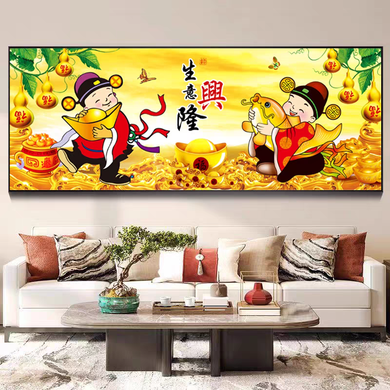 纯手工绣好的十字绣成品不带裱框生意兴隆客厅餐厅经典挂画
