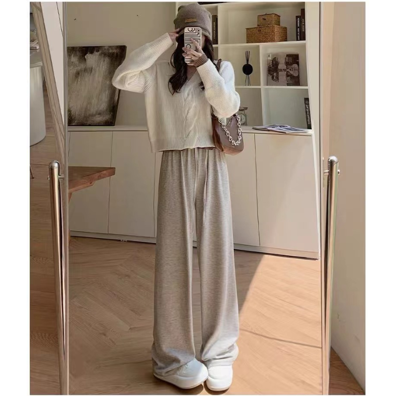 【周周】阔腿裤女款秋冬纯色简约卫裤坠感百搭休闲裤子254523