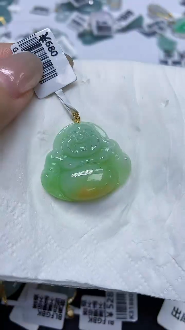 翡翠18K金镶嵌颈饰天然缅甸翡翠A货1