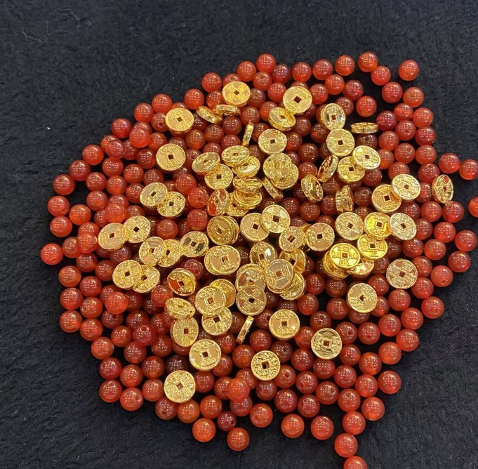 【蔡总】玛瑙珠珠DIY金五帝币配件（发一个）拍5片编绳发出