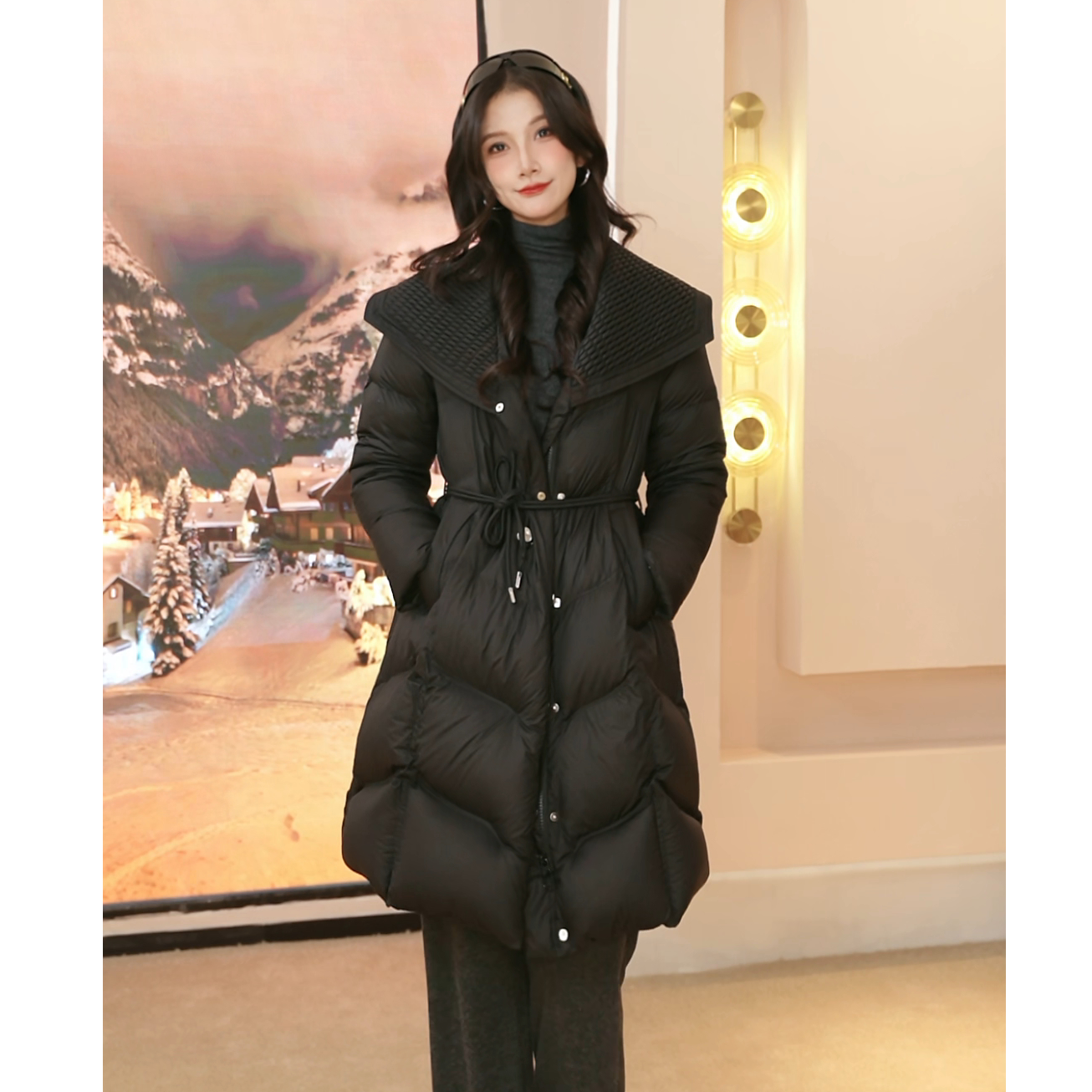 【娜娜专属】加厚2025冬季新款鸭绒加厚长款翻领羽绒服修身2720