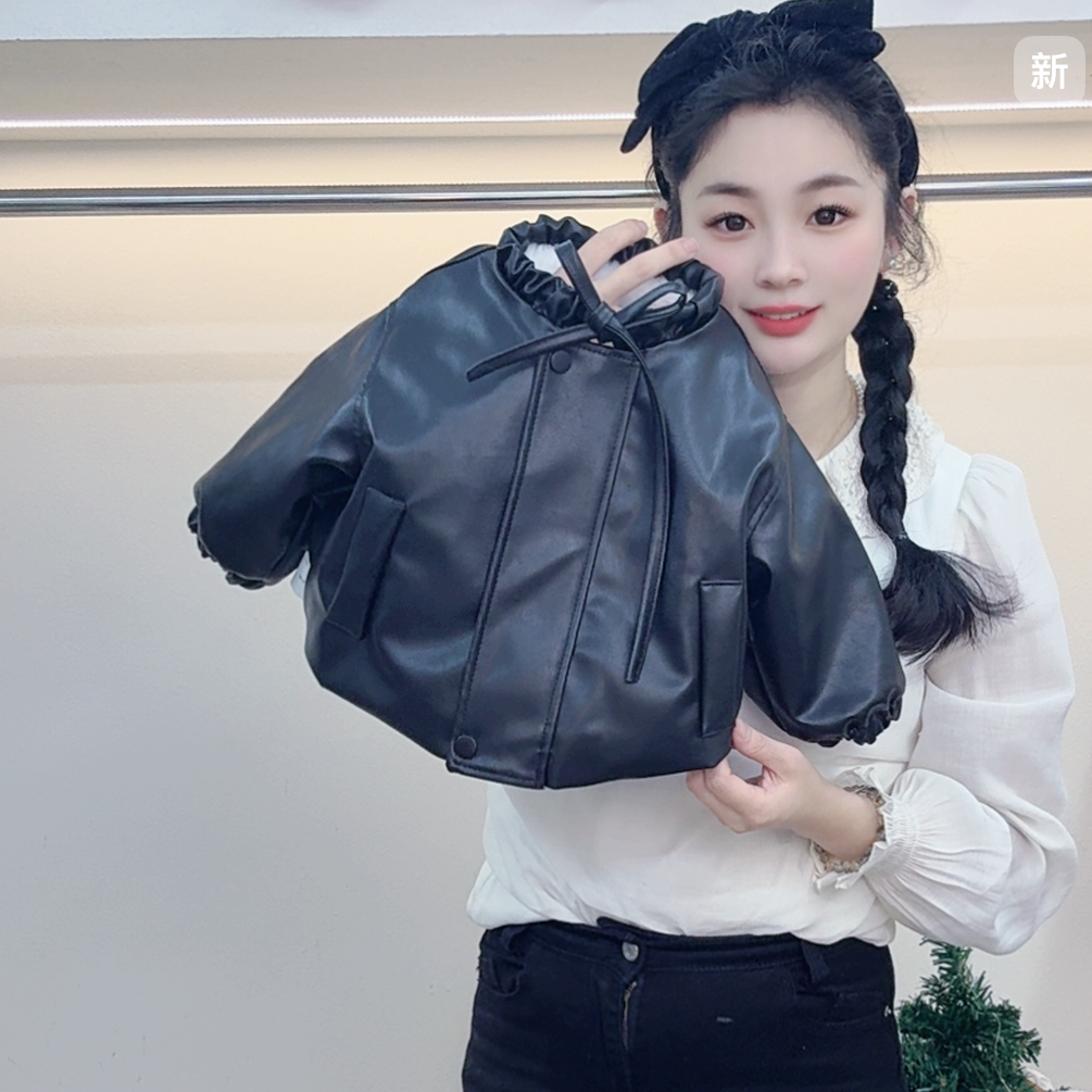 女宝宝潮酷加绒皮衣外套女宝宝洋气加厚保暖机车夹克