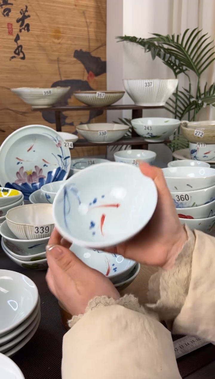 明舟中瑕手绘5寸高足碗（随机图案单只装）