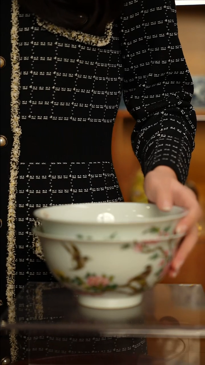 仿清瓷用****5粉彩鸟语花香宫碗一对