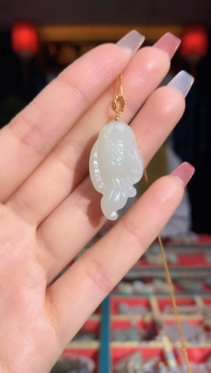 【闪购商品】和田玉挂件银S925镶嵌锦鲤