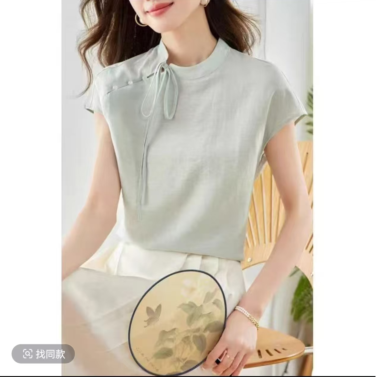 7180（衣长52）新中式国风亚麻轻薄短袖衬衫