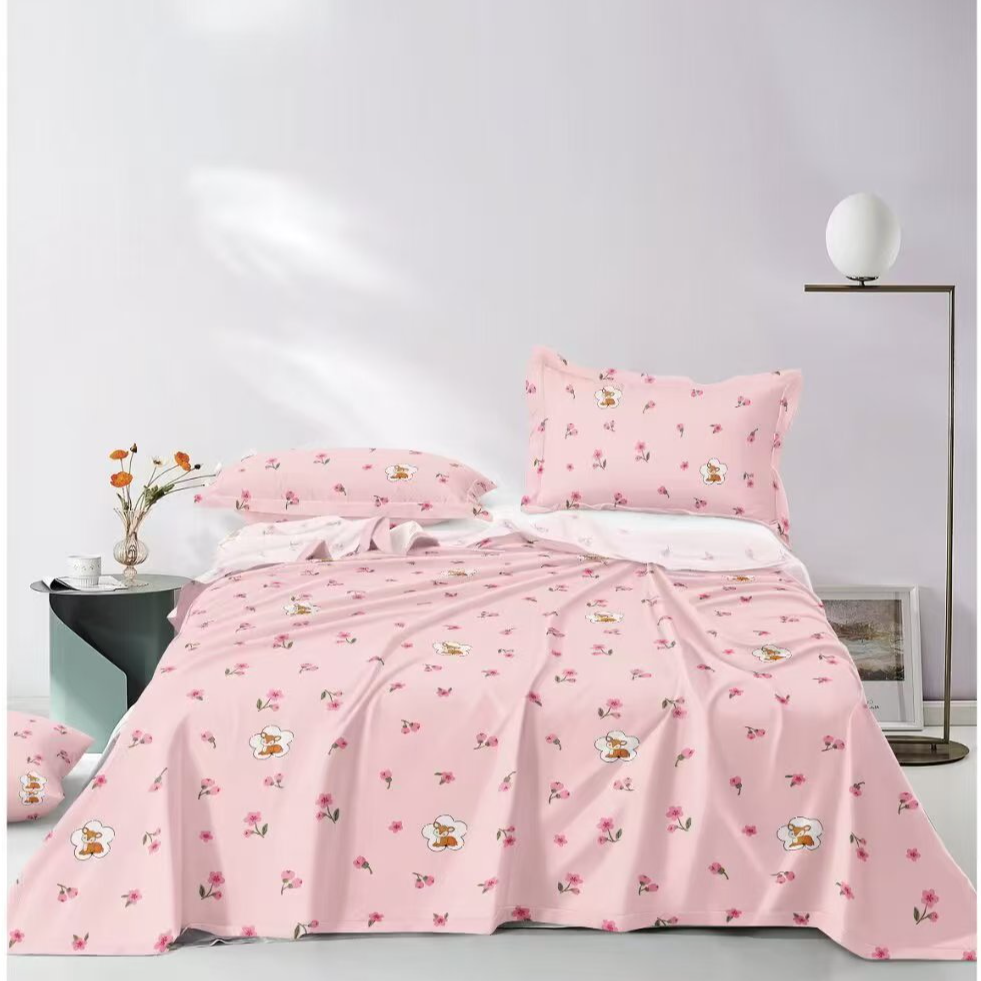 （0116）特厚老粗布床单吸汗透气2.45*2.45米（+－5公分）幸运花鹿-粉