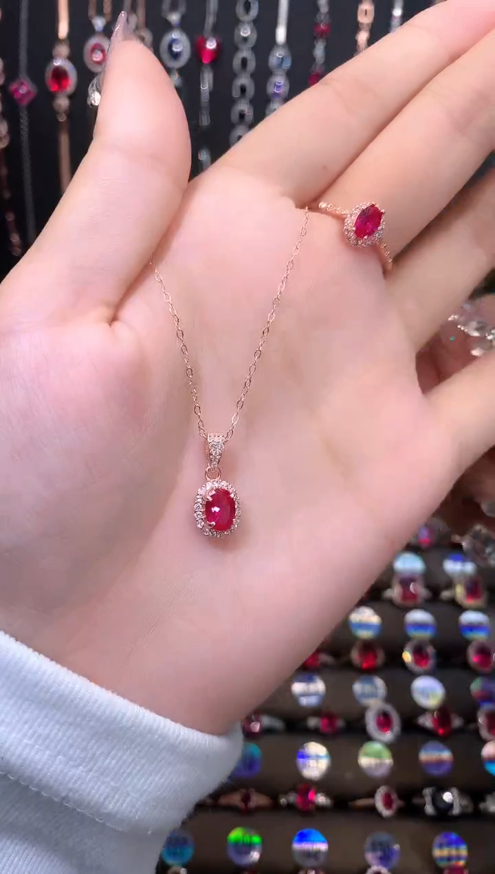 银S925镶嵌吊坠(赠链)红宝石玫瑰金