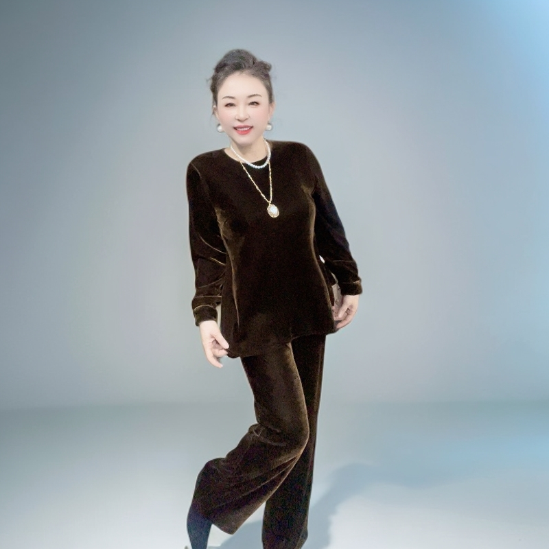 6696226（单件）丝绒直筒阔腿裤