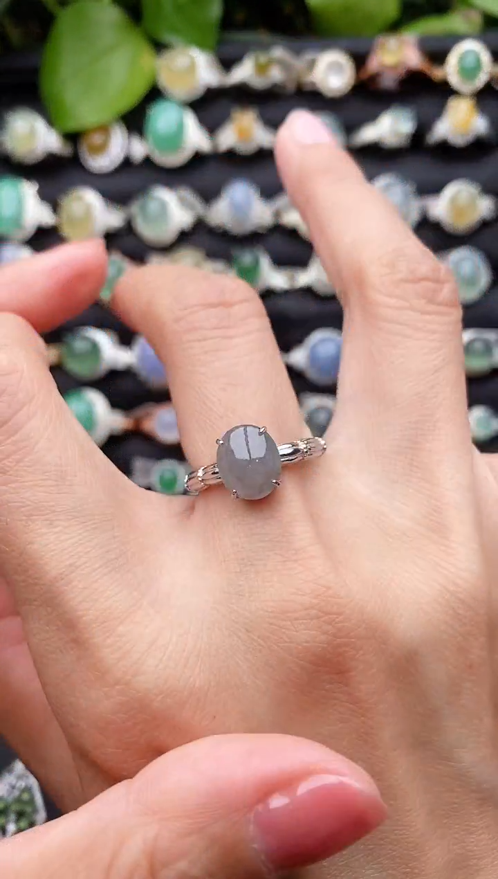 【闪购商品】翡翠戒指银S925镶嵌缅甸天然A货翡翠77  9-