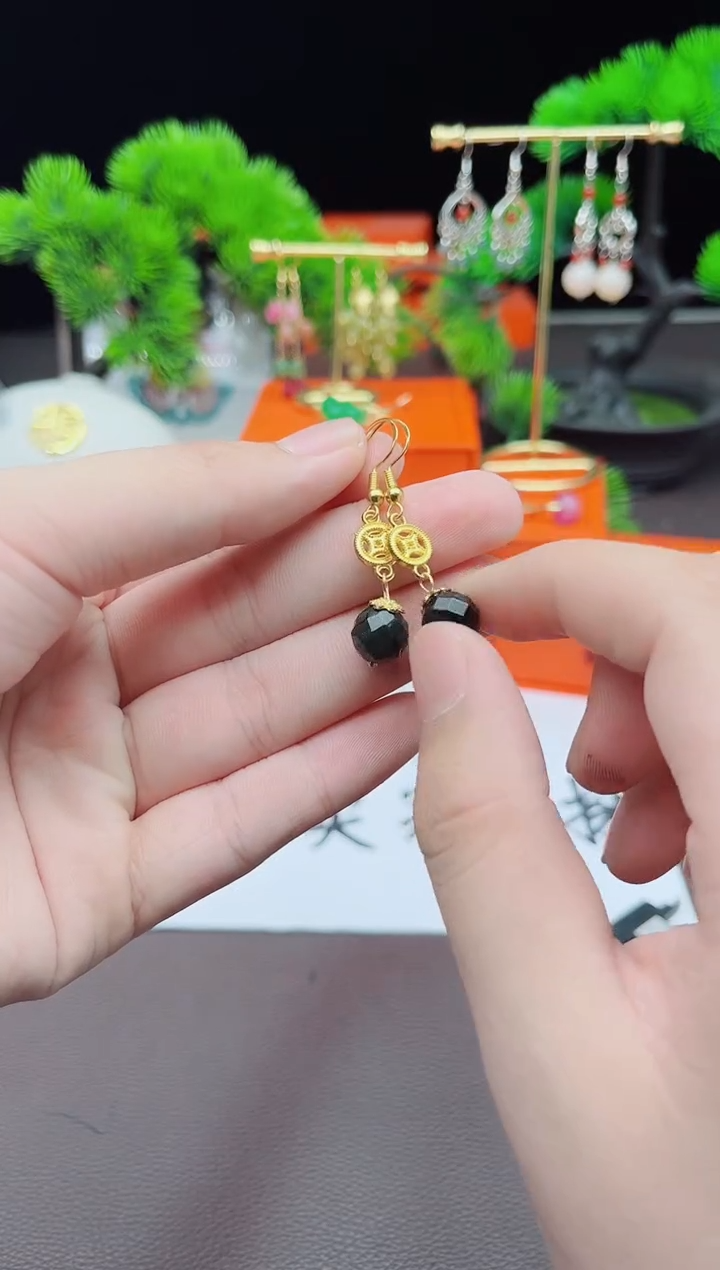 【闪购商品】黑曜岩耳饰银S925镶嵌336000