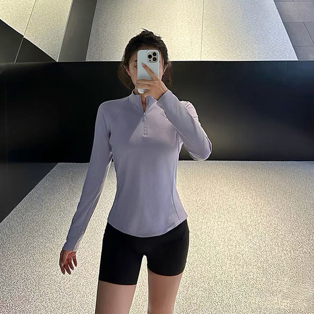 妹妹【QICIFIER】小蛮腰半高领 拉毛 秋冬显瘦百搭瑜伽长袖T 5374