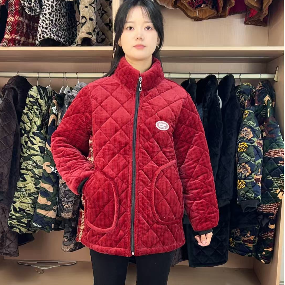 冬季男士女士加厚加绒短款罩衣保暖棉衣外套家居服带拉链