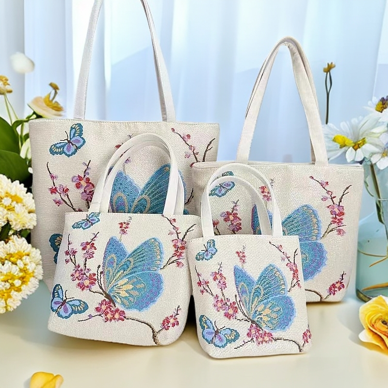 梅花蝴蝶针织刺绣爆款2025新款时尚手提包简约休闲百搭女款帆布包