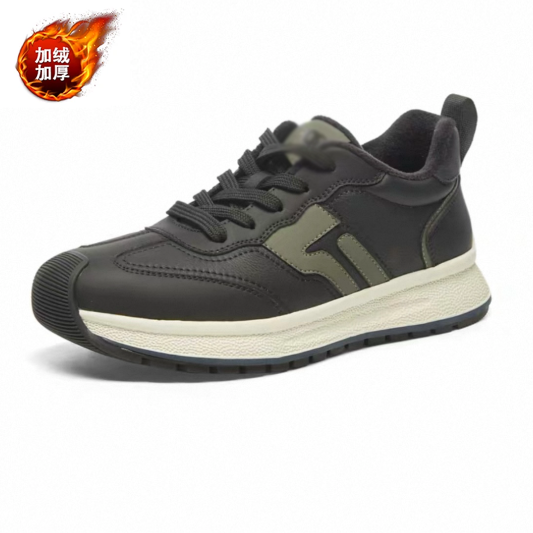 冬季男士皮面防滑耐磨底加绒休闲德训鞋（21001）