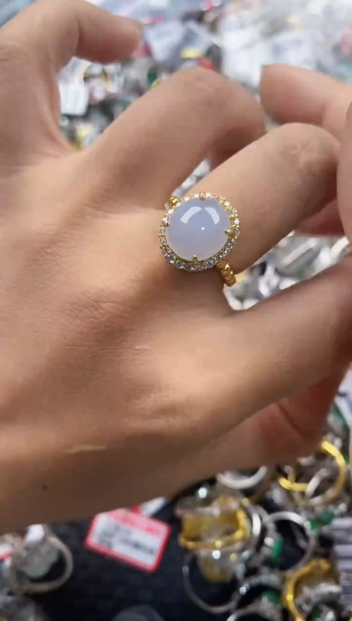 银S925镶嵌戒指翡翠666               3