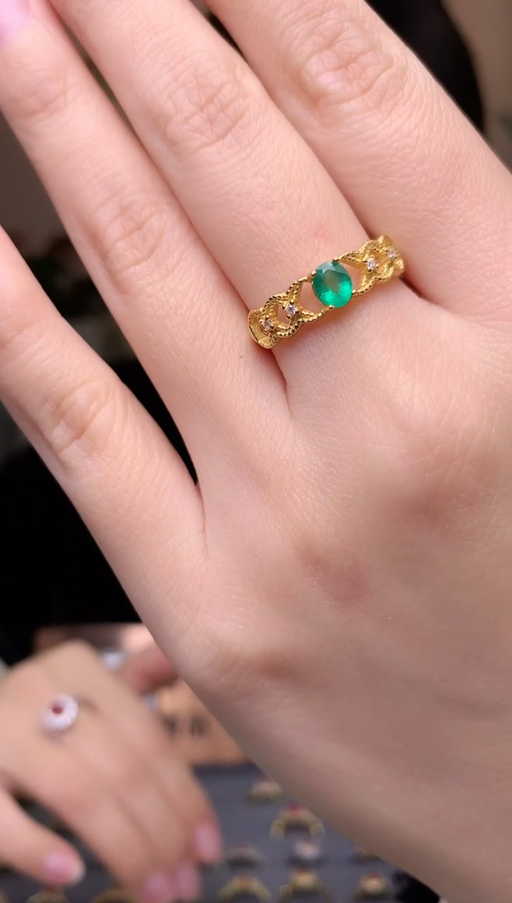 【闪购商品】祖母绿戒指银S925镶嵌戒指