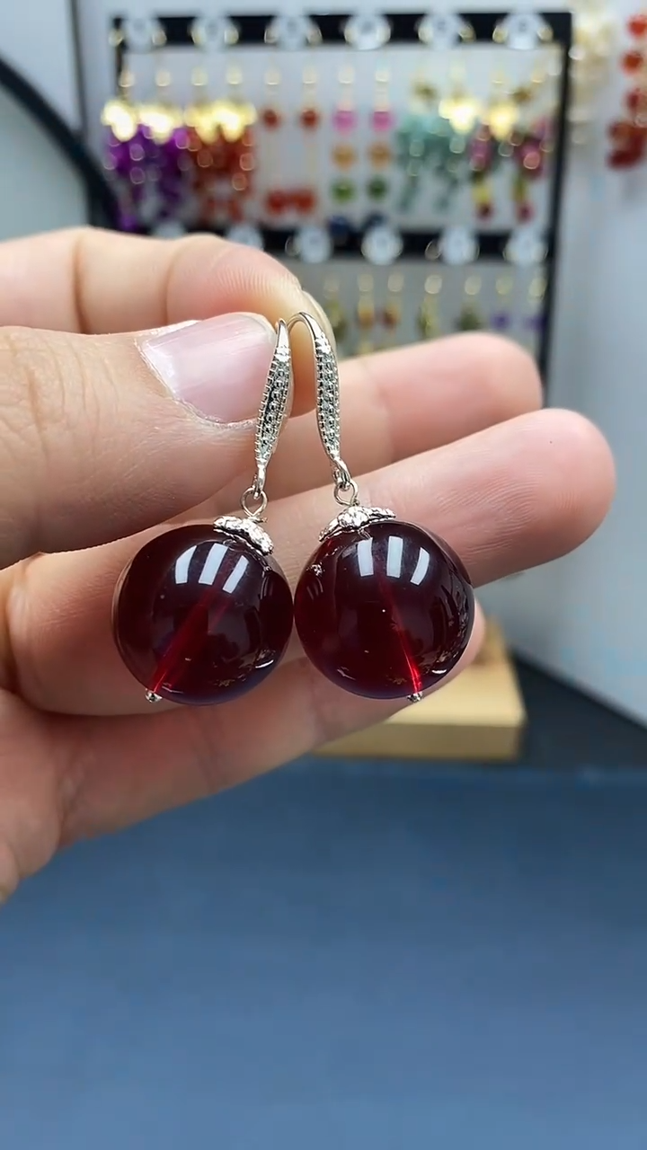 【闪购商品】血珀耳饰银S925镶嵌尺寸18mmW2