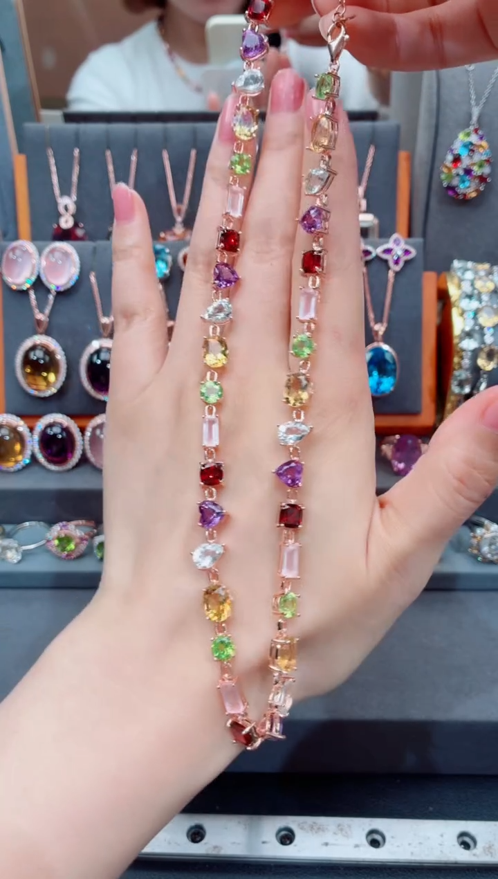 项链银S925镶嵌水晶水晶项链