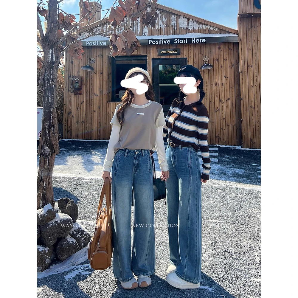 【密卡】【现货+运费险】秋季新款直筒阔腿裤女2025年爆款休闲牛仔裤
