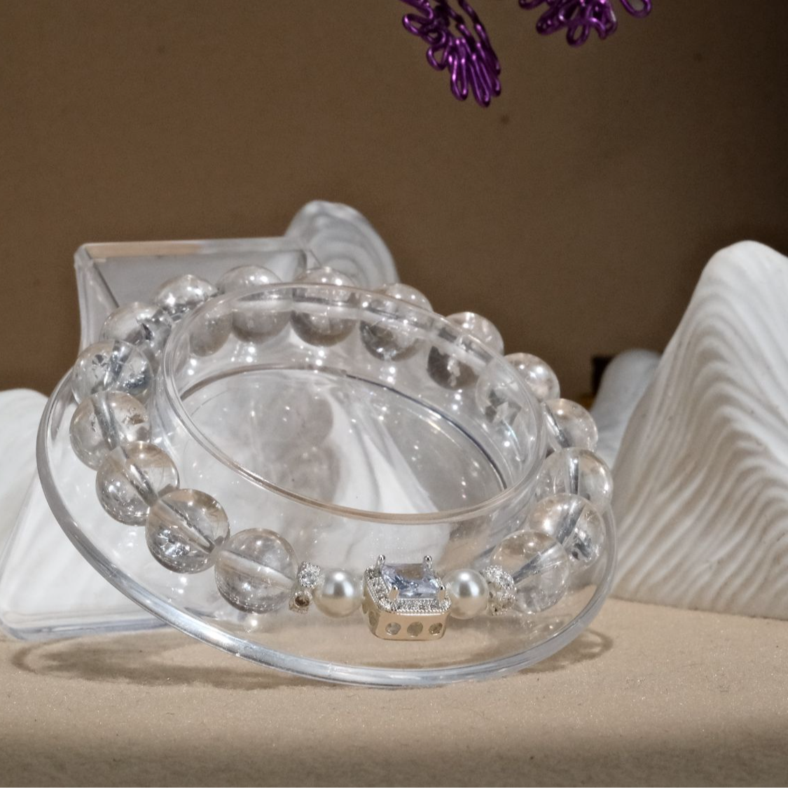 【泓钰珠宝】天然水晶白阿塞方糖锆石手串3029