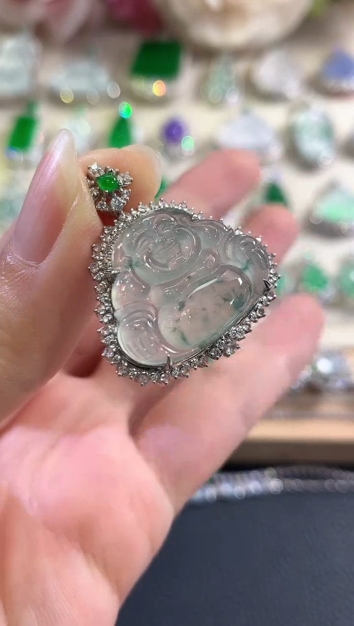 吊坠(不含链)18K金镶嵌翡翠d49  