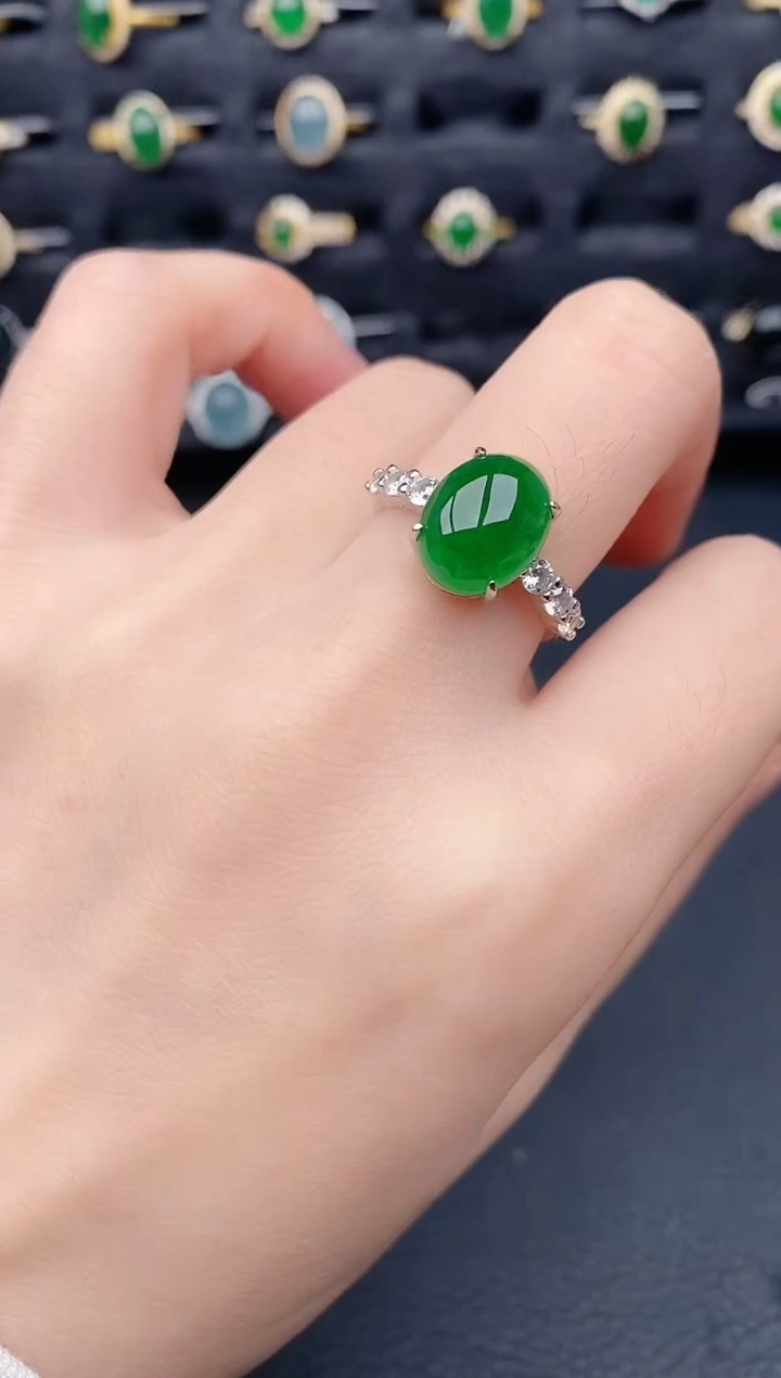 银S925镶嵌戒指翡翠天然a货翡翠47