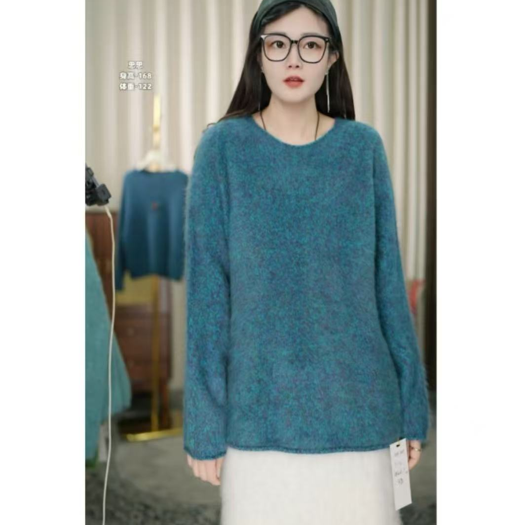 AM-绒语2025新款羊绒羊毛拉绒，卷边领花纱羊绒衫，软糯慵懒风5459