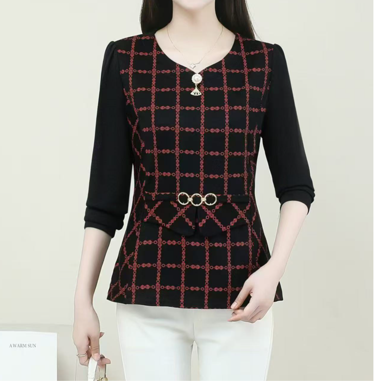 0701#圈圈装饰款长袖上衣女衬衫洋气百搭时尚气质显瘦收腰春秋
