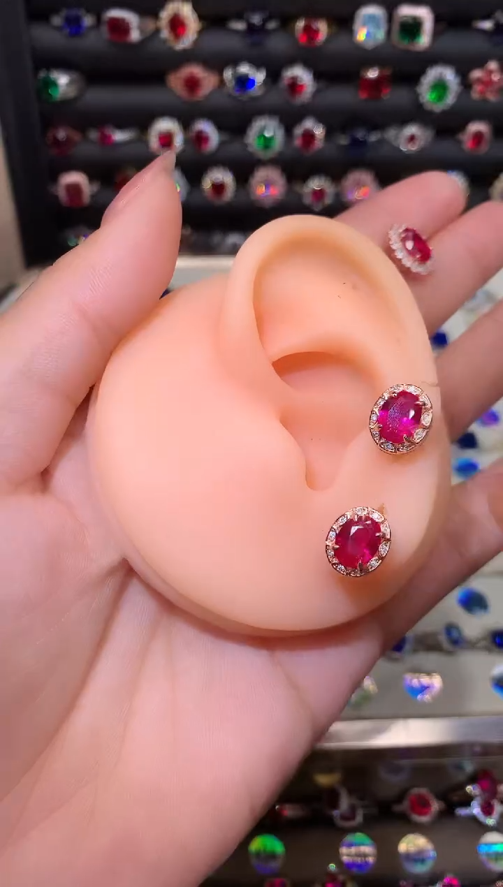 【闪购商品】红宝石耳饰银S925镶嵌68玫瑰金