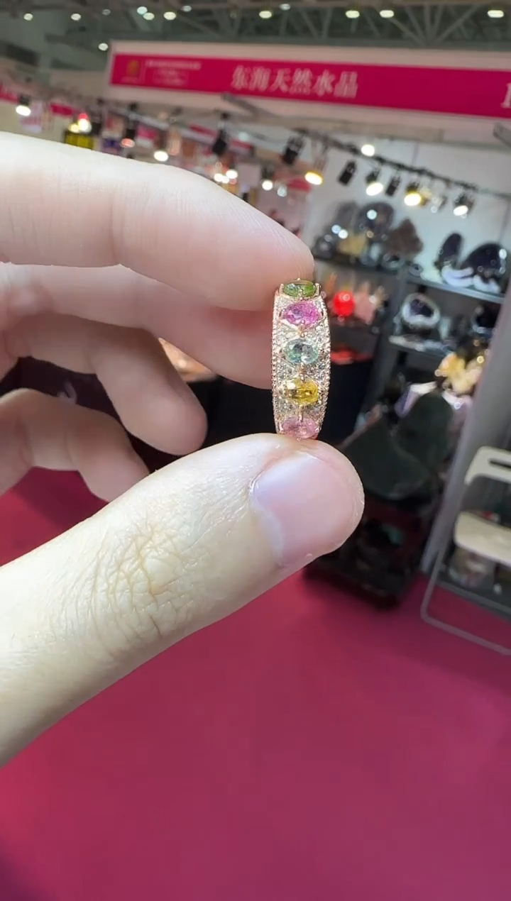 银S925镶嵌戒指碧玺6mm排挤多样性发设计款