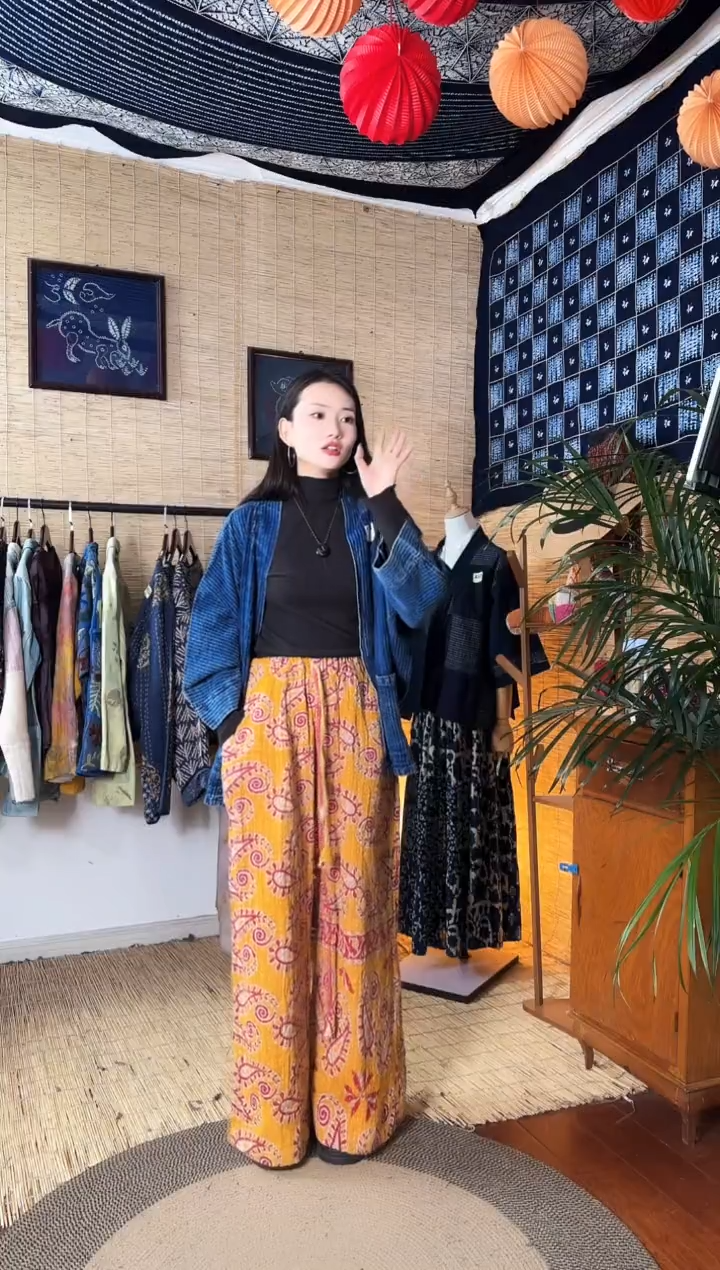 【闪购商品】设计师款黄古布阔腿裤