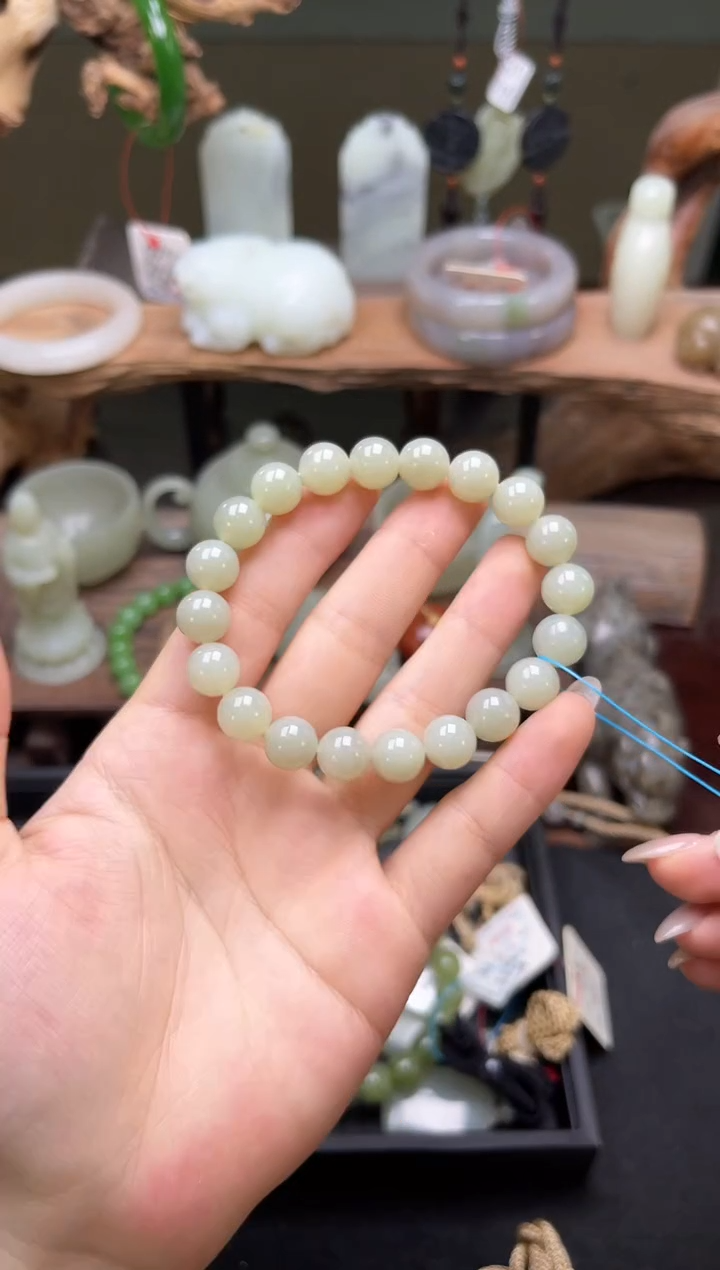 和田玉未镶嵌手串卡10且末迪克兰 圆珠 9003536