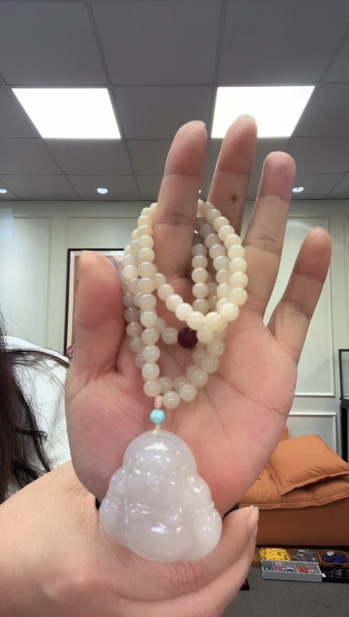 【闪购商品】和田玉（糖玉）吊坠(赠链)未镶嵌藕粉佛公（7mm珠链）