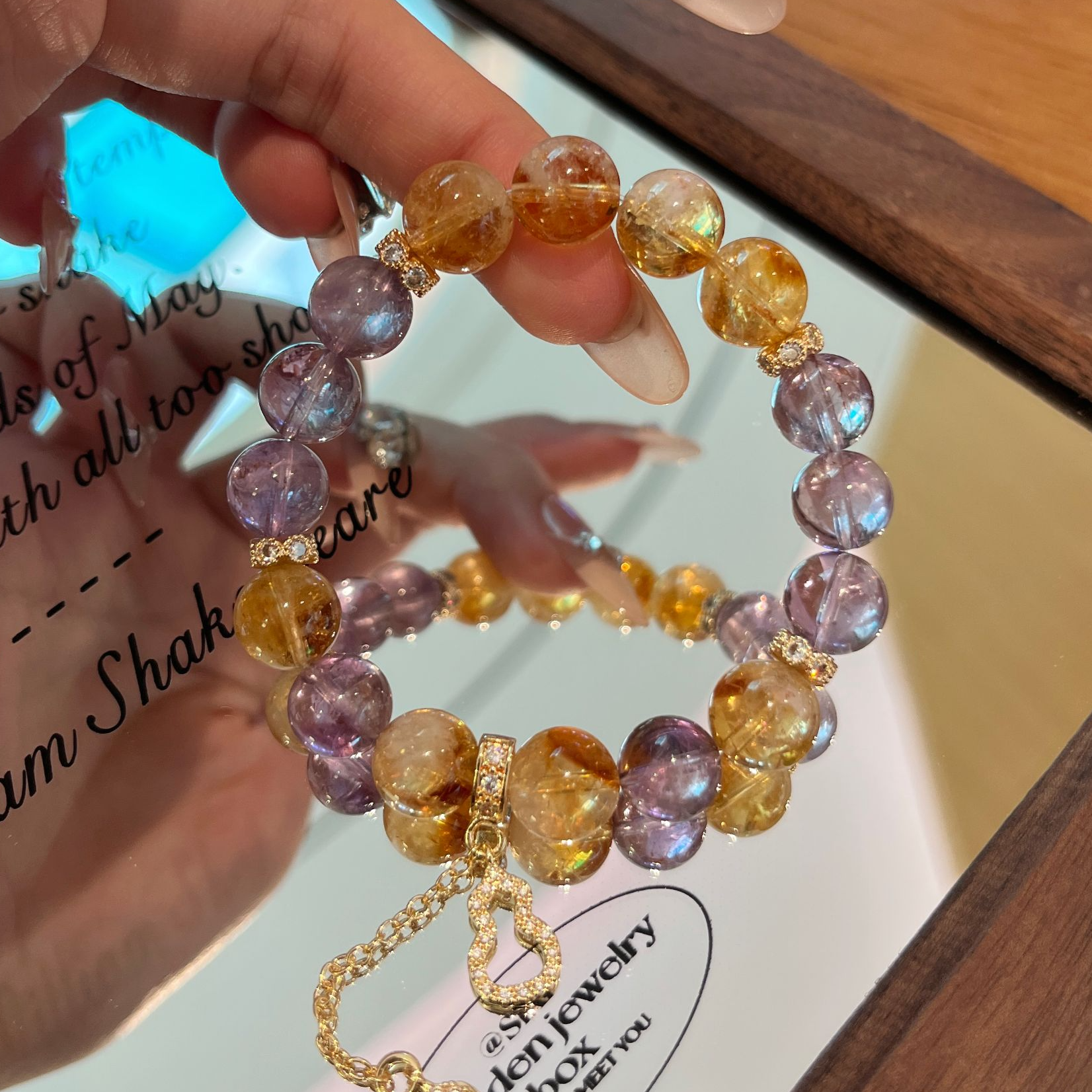 【‌鎏金幻梦】10mm黄水晶+10mm紫水晶 原创设计天然水晶手串女 A363