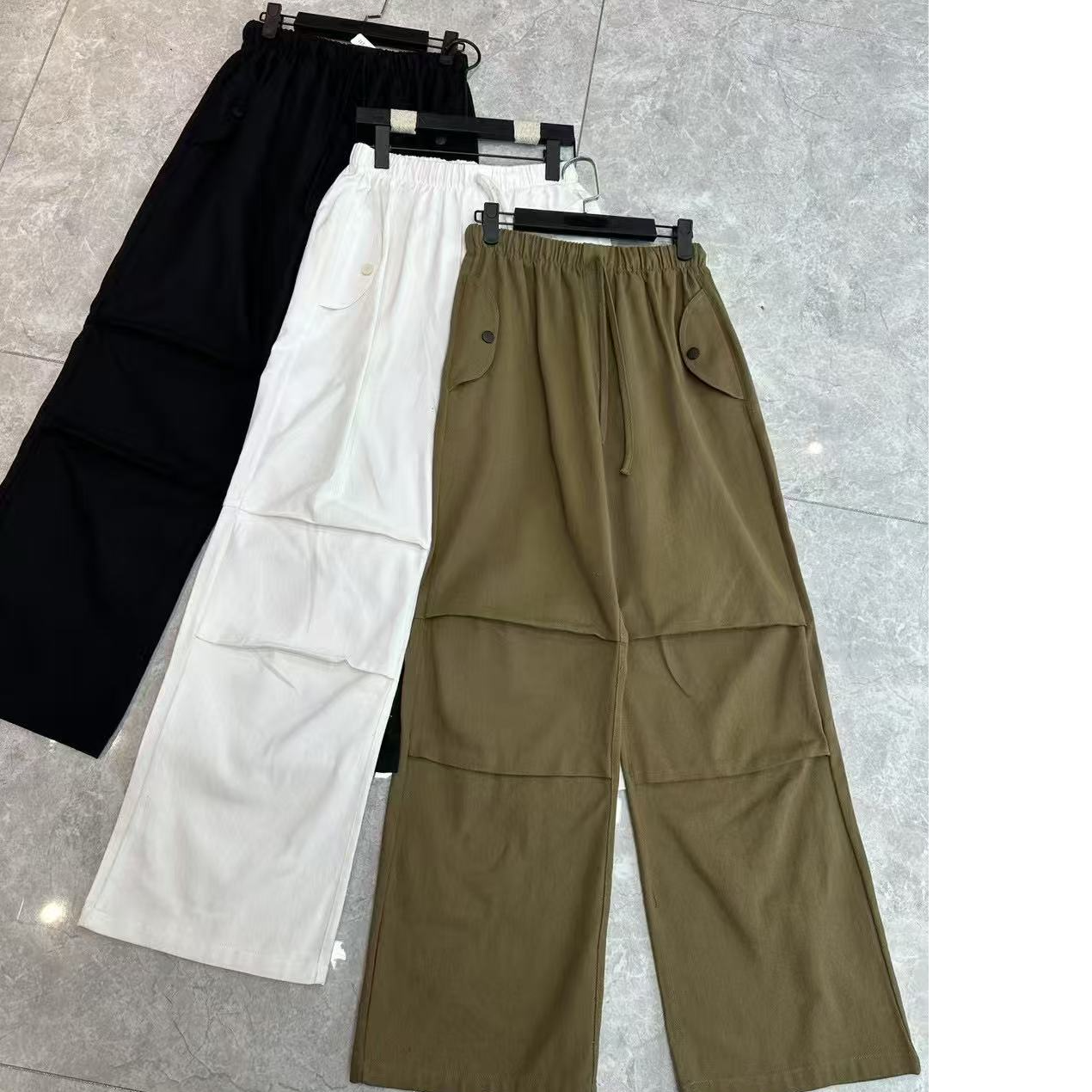 悦己大码胖mm美式工装裤女春秋抽绳设计感直筒宽松显瘦阔腿裤