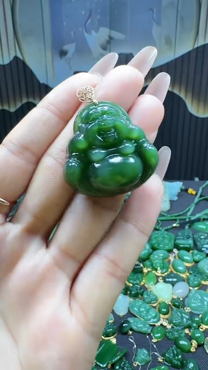 【闪购商品】和田玉挂件18K金镶嵌1