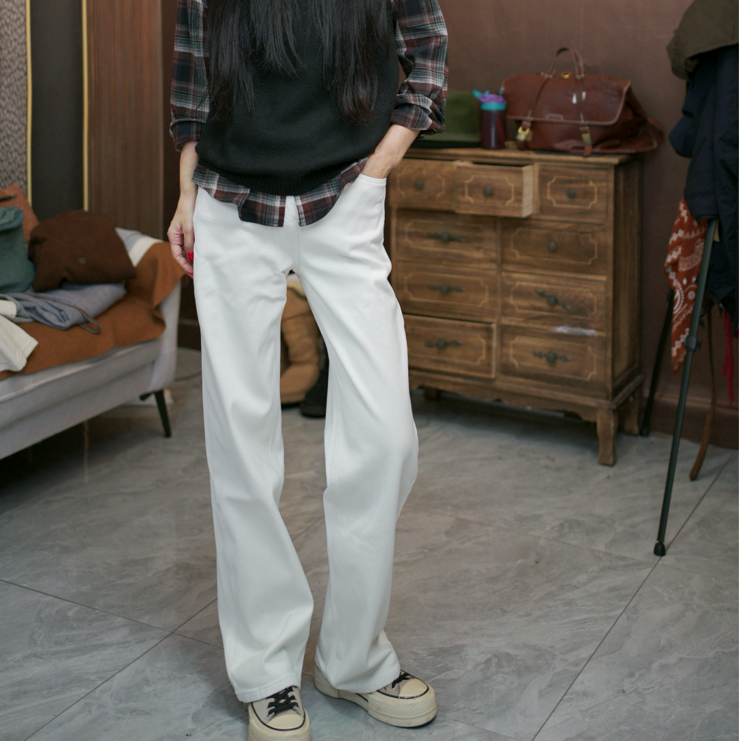 秋冬上新时尚百搭洋气休闲韩版通勤四面弹加绒加厚牛仔神裤5950