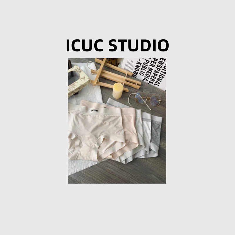  ICUC STUDIO-莫代尔字母蕾丝花边包臀弹力中腰三角内裤9871