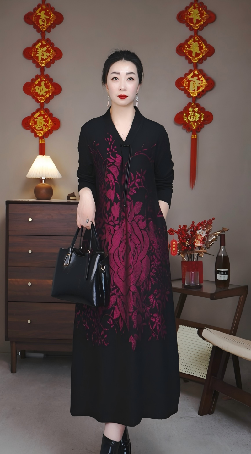 秋季新品高端时尚气质中老年连衣裙复古显瘦高贵提花中长款妈妈装